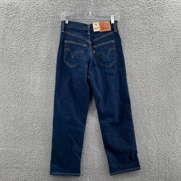 Levis Rib Cage Straight Ankle Jeans Womens 26 X 27 Button Fly Distressed Denim - Picture 2 of 13